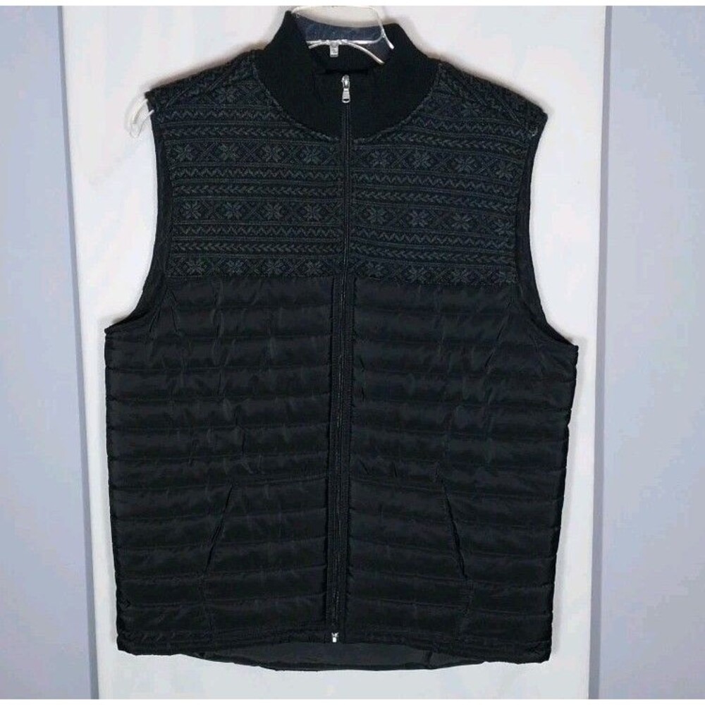 Men’s Quilted Puffer Vest XL Black Insulated Full Zip Wool Blend Outdoor Hiking